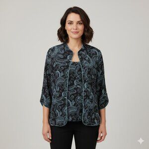 Glitter Paisley Print Women's 2 Piece Top Set